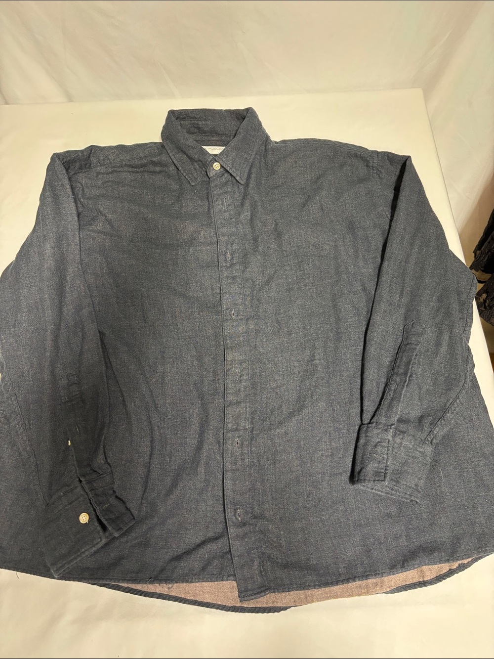 Zara Man Charcoal Blue Chambray Button Down Shirt Cotton Blend Small